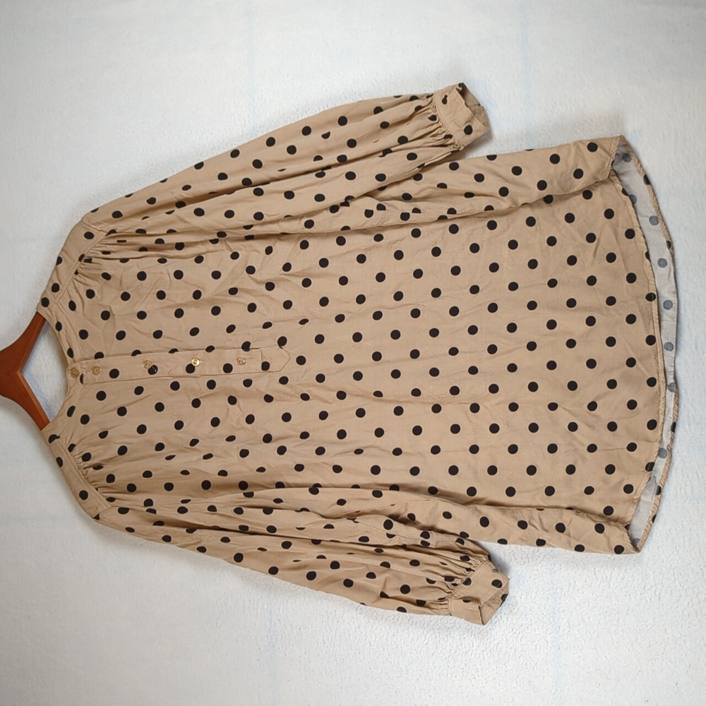 H&M Tan Polka Dot Oversized Button Tunic Midi Blouson Dress XL
